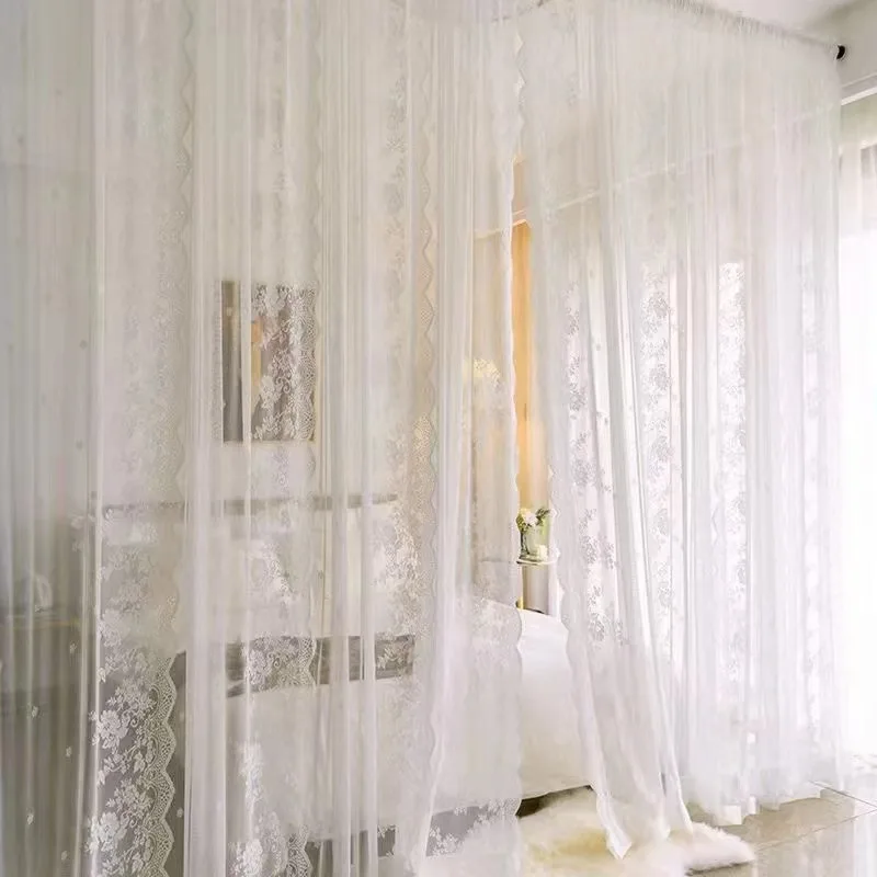 

Romantic White Lace Sheer Curtains For Window Bedroom Living Room Transparent Tulle Curtain Home Decor Customizable