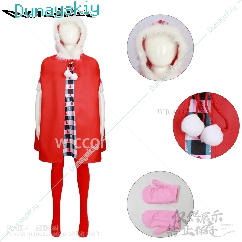 New Anime Christmas Cosplay Cindy Lou Costume Red Cloak Cute Dress Lolita Wig Necklace Headwear For Women Girls Kids Customized