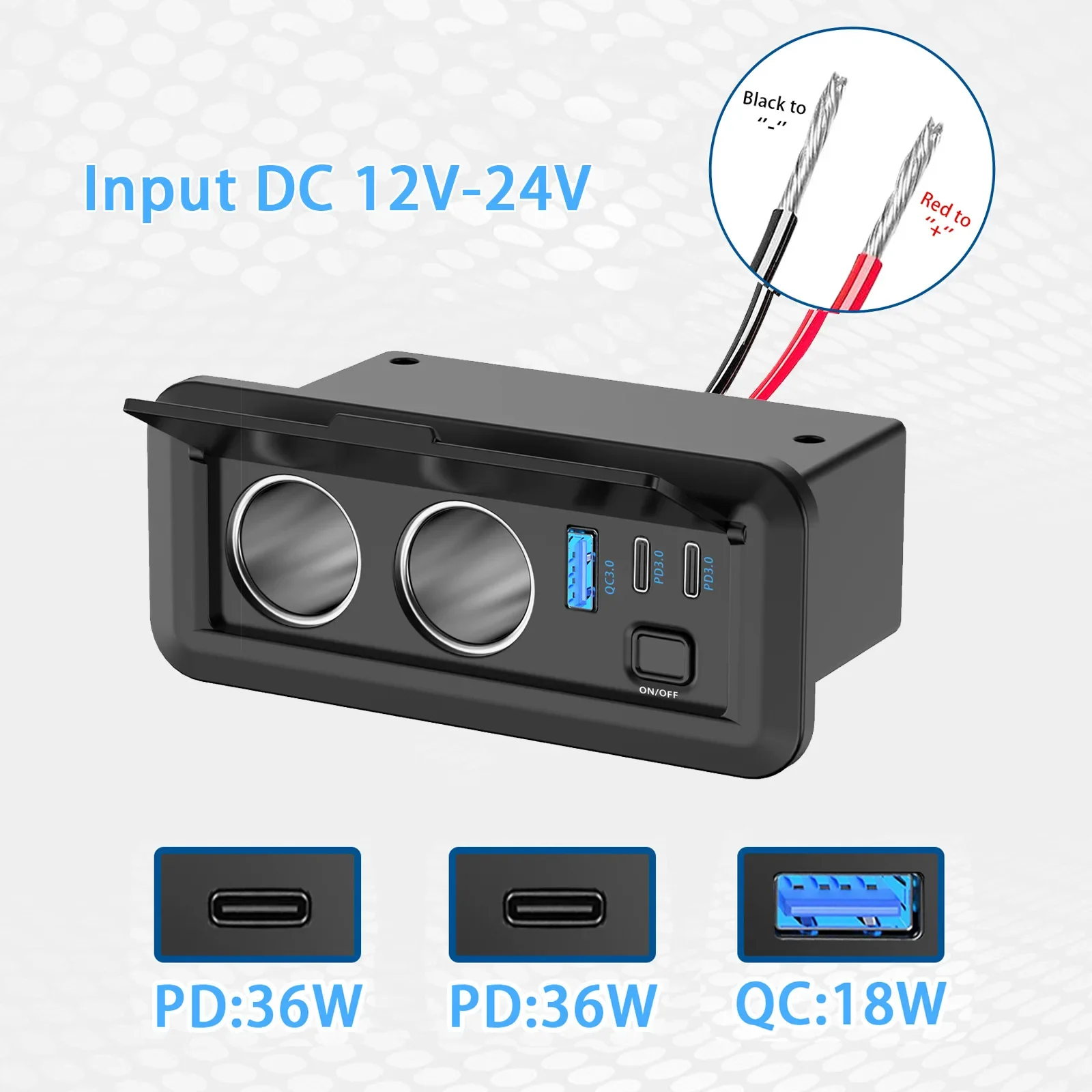 NEW 12V QC3.0 & Dual PD3.0 Car Charger Power Adapter Outlet Cigarette Lighter Multi Socket with Switch for Car Marine RV