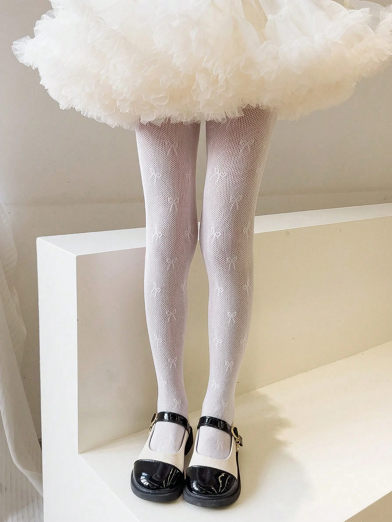 Girls Thin Net Tights 1-12 Years 2Pcs White Lace Mesh Pantyhose Breathable Kids Party Lolita Stockings Elastic Kids Dance Tights