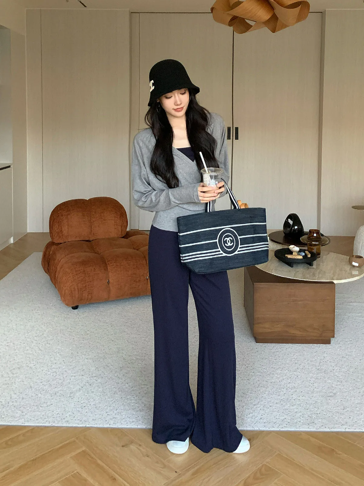 

Faionable Casual Pants Wide Leg Micro Flared Drapey Slimming Sweatpants Versatile Spring Autumn Pants High Waist Straight Tube