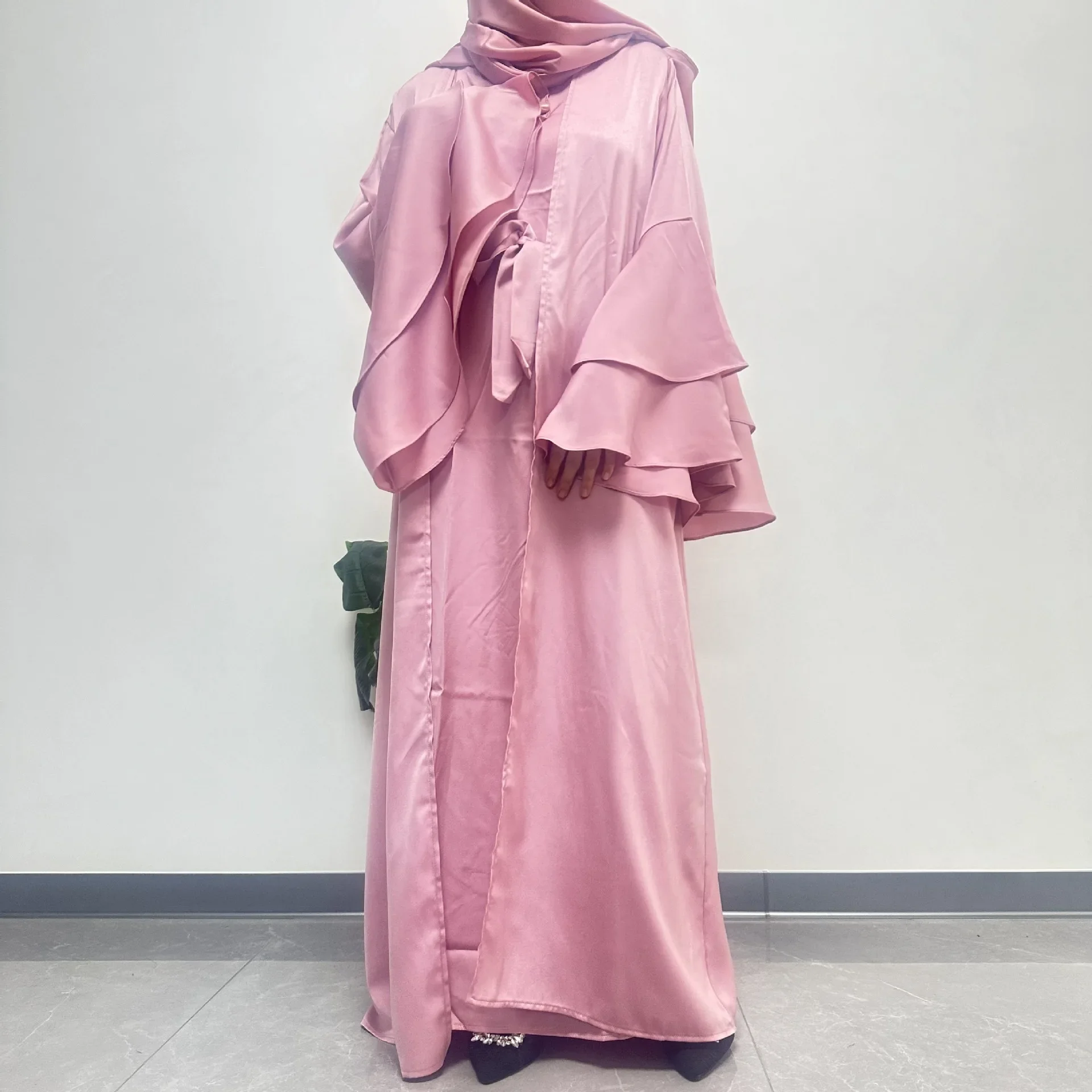 

2PCS Satin Abayas Set For Women Eid Jalabiya Muslim Dress Dubai Turkey Kaftan Kimono Cardigan Kebaya Islam Ramadan Abaya Robe