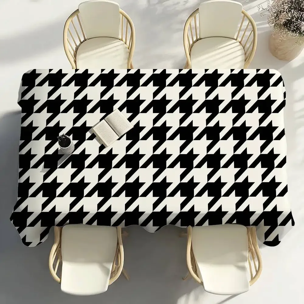 Houndstooth Check Pattern Table Cloth Party Decor Dining Room Home Kitchen Patios Waterproof Stain-Proof Table Cloth