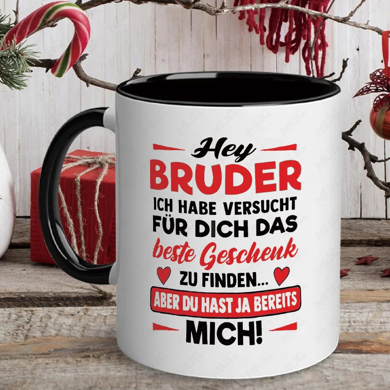 

11Oz Humorous Ceramic Mug Featuring A German Quote About Brotherhood, Perfect For Coffee Or Water The Design