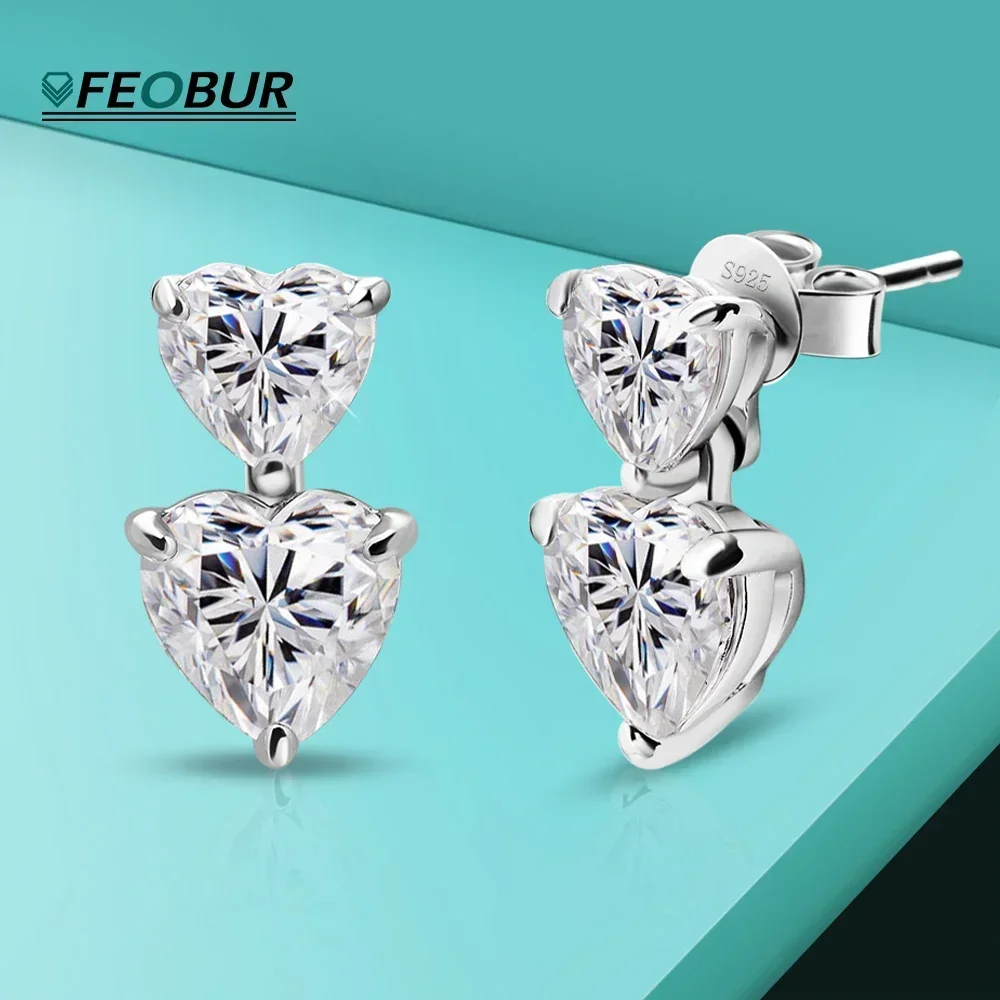 FEOBUR 3/6ct Heart Cut Moissanite Drop Earrings for Women Girls S925 Sterling Silver Diamond Stud Earring Wedding Fine Jewelry