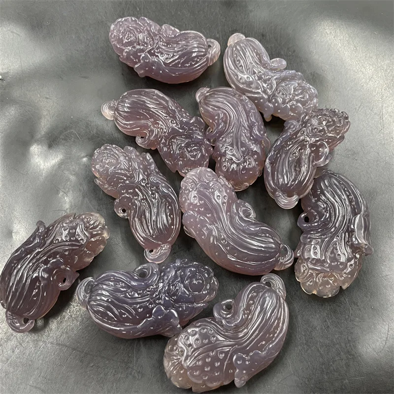 Hand-Carved Three-Dimensional Cabbage , Purple Agate Charm, Jade Pendant