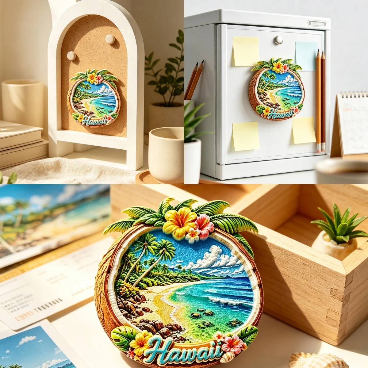 Hawaii Coconut Beach 3D Resin Fridge Magnet Hand‑Painted Travel Souvenir Refrigerator Magnetic Sticker Home Decoration Gift