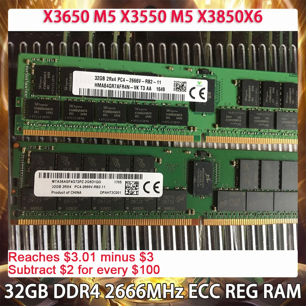 32GB DDR4 2666MHz ECC REG RAM For IBM X3650 M5 X3550 M5 X3850X6 Server Memory Works Perfectly Fast Ship High Quality