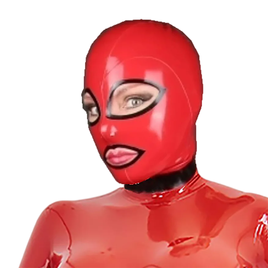 Red And Black Latex Men Women Hood Sexy Rubber Mask Headpiece Handmade Headwear S-LM288