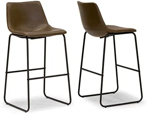 

Set Of 2 N Iron Frame Dark Brown Faux Leather Bar Stool
