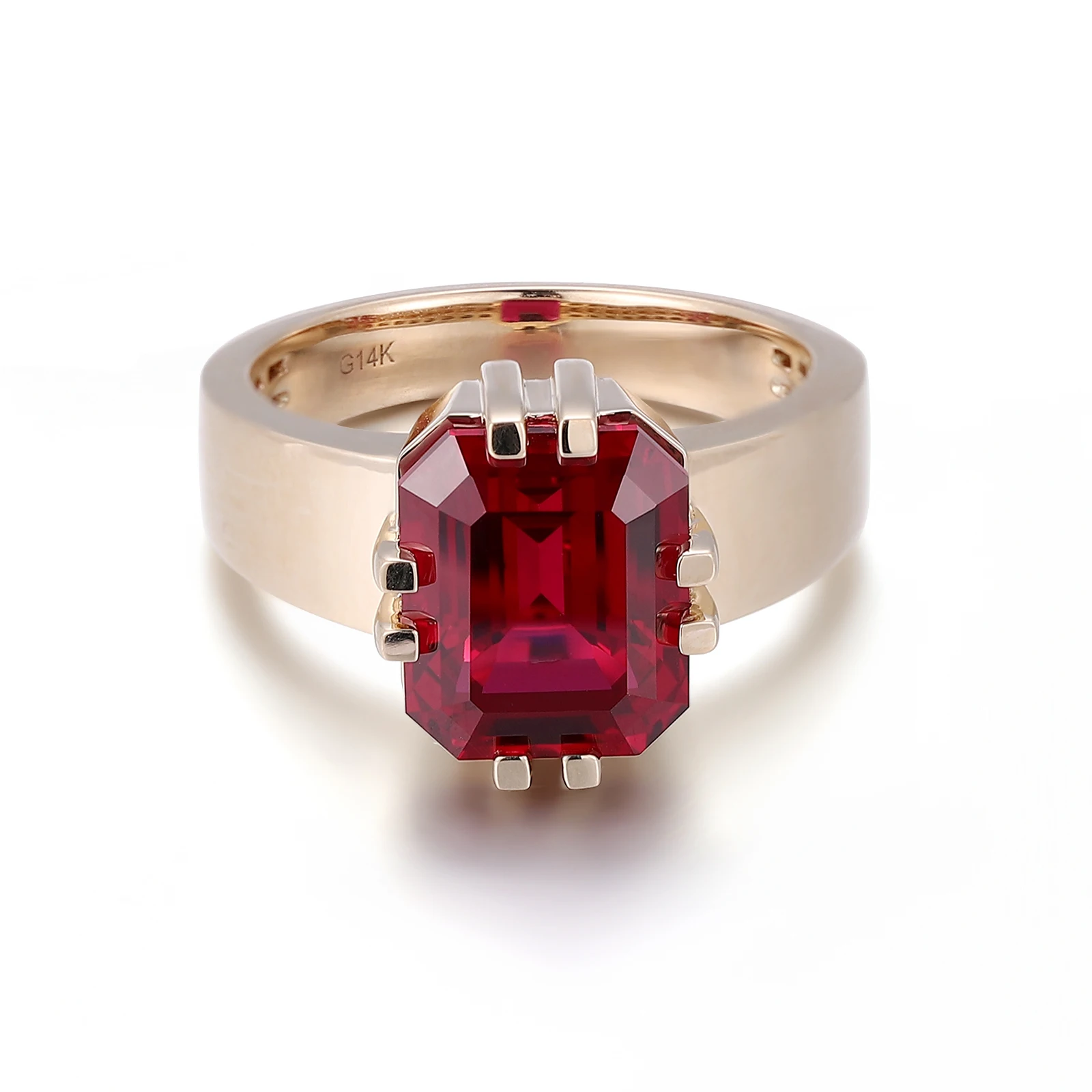

Provence 14K Yellow Gold Solitaire Ring With 10*12mm Emerald Lab Ruby Gem For Men Luxury Men Ring Party Anniversary Thick Band