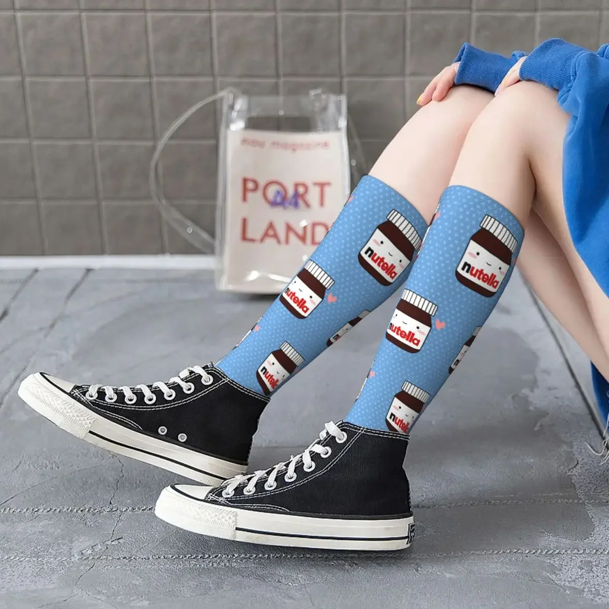 Süße Nutella-Glas-Socken, Harajuku, superweiche Strümpfe, ganzjährig lange Socken, Zubehör für Unisex-Geschenke