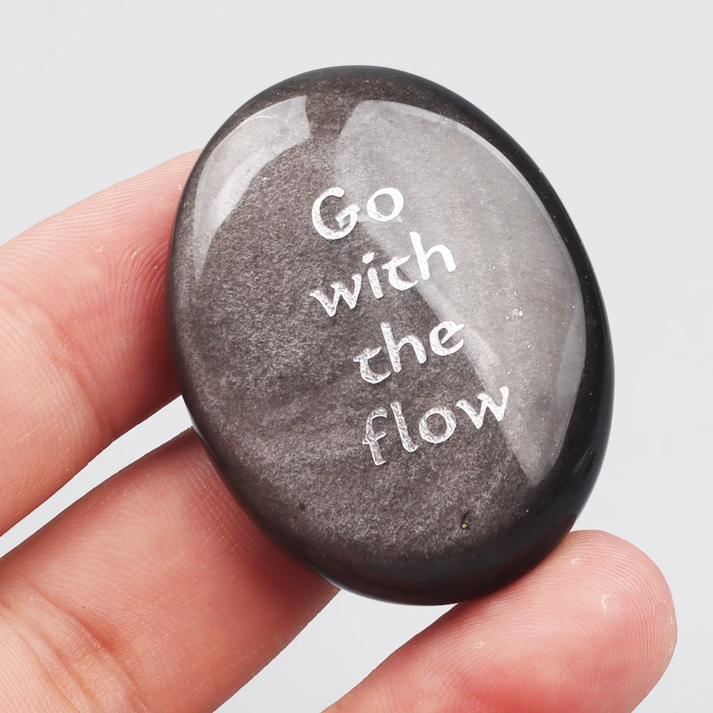Slive Obsidian Soap Stone Inspirational Stone Craved Inscription Energy Palm Stone Home Decoration Gifts Crafts