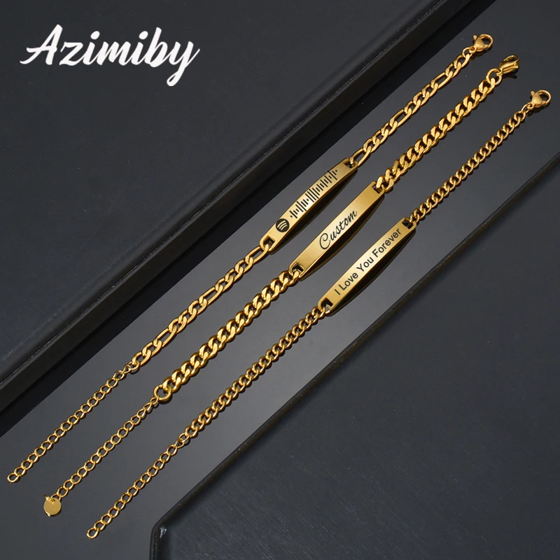 Azimiby Stainless Steel Custom Engrave Spotify Code Bracelet Customized Bracelets for Men Women Lover Personalized Couple Gifts