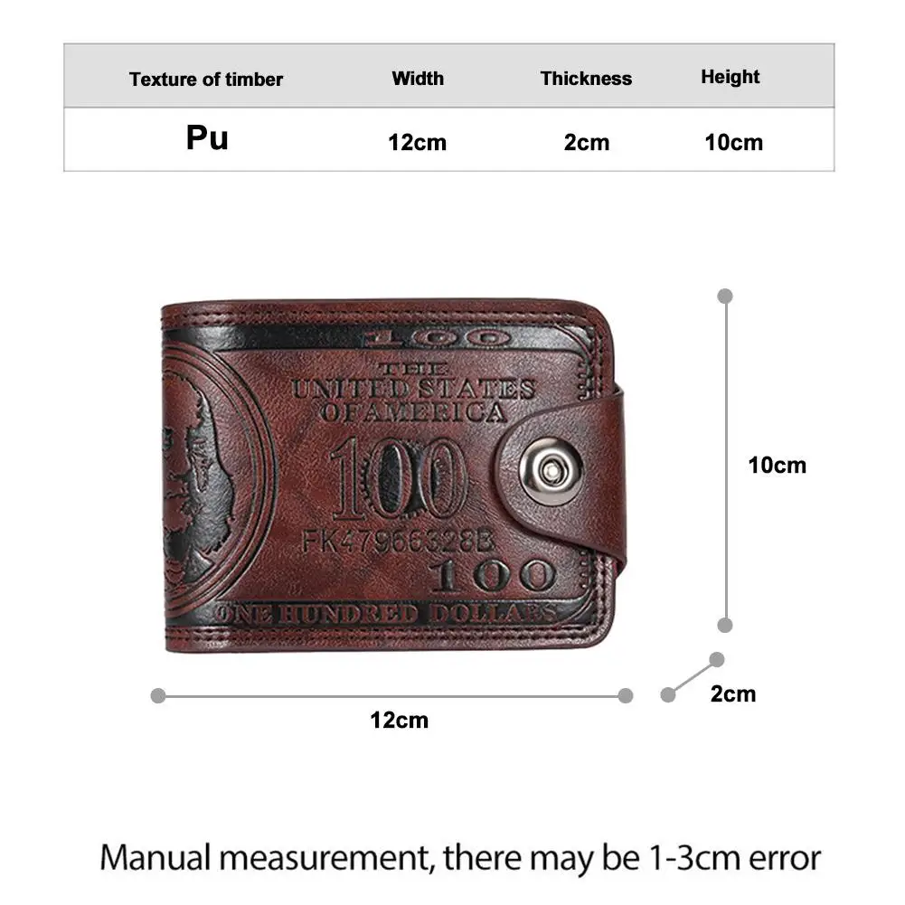 محافظ رجالية مع 100 دولار أمريكي نمط غلق بمشبك محفظة جلدية للرجال مع حامل بطاقة سستة محفظة جيب للعملات المعدنية cartera hombre