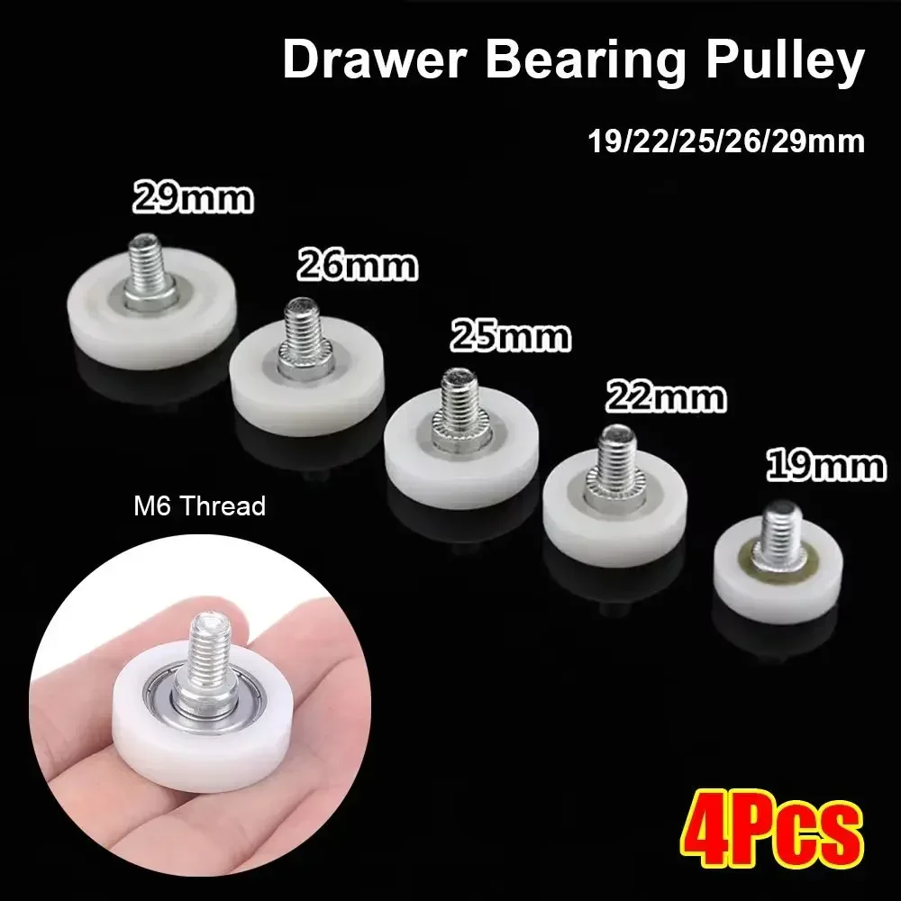 1Pcs With Screw Drawer Bearing Pulley Flat M6 External Thread Cabinet Moving Wheel Nylon Metal Sliding Door Roller Furniture view 2