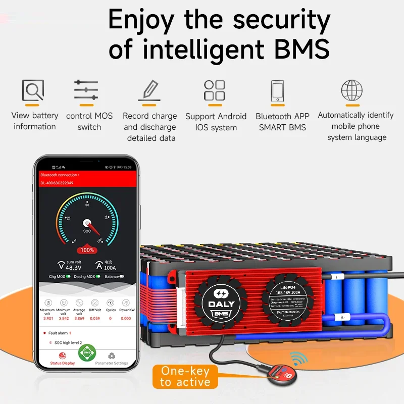 Daly smart bms 4s 16s 4s 8s 16s 48v 12v 24v 18650 lifepo4 batería 100a 150a 200a canbus 1a equilibrio activo inteligente schiff zu eu us