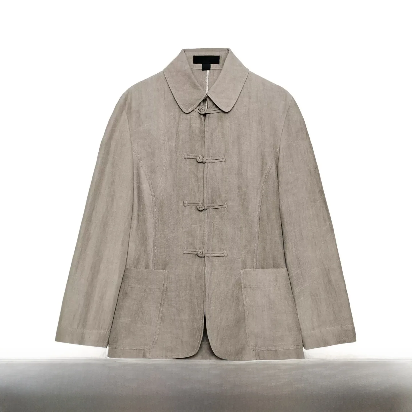 New Chinese Style Long Sleeve Turn-down Collar Jacket Nine-point Pants Women's Summer Fashion Straight-cut Cotton Coat