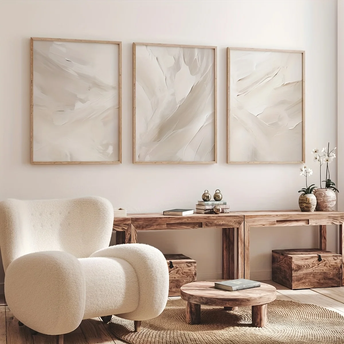 Abstract Posters Print Beige White Brush Strokes Wall Art Neutral Soft Tones Minimalist Bedroom Living Room Wall Art Decor 3PCS