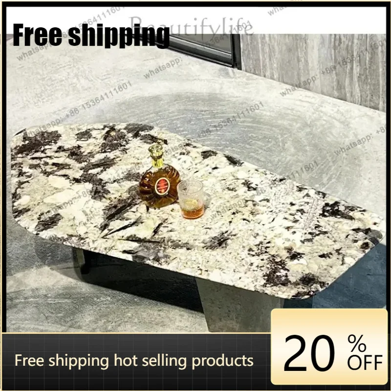 HJ Snow mountain orchid luxury stone coffee table living room villa special-shaped natural marble coffee table high-endSSS