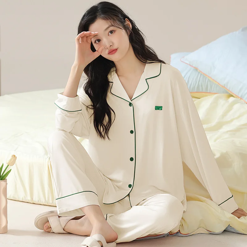 

Spring and Autumn New Women's Cotton Long-Sleeved Pajamas Homewear Set of Autumn and Winter Large Size Leisure Pajamas Homewear
