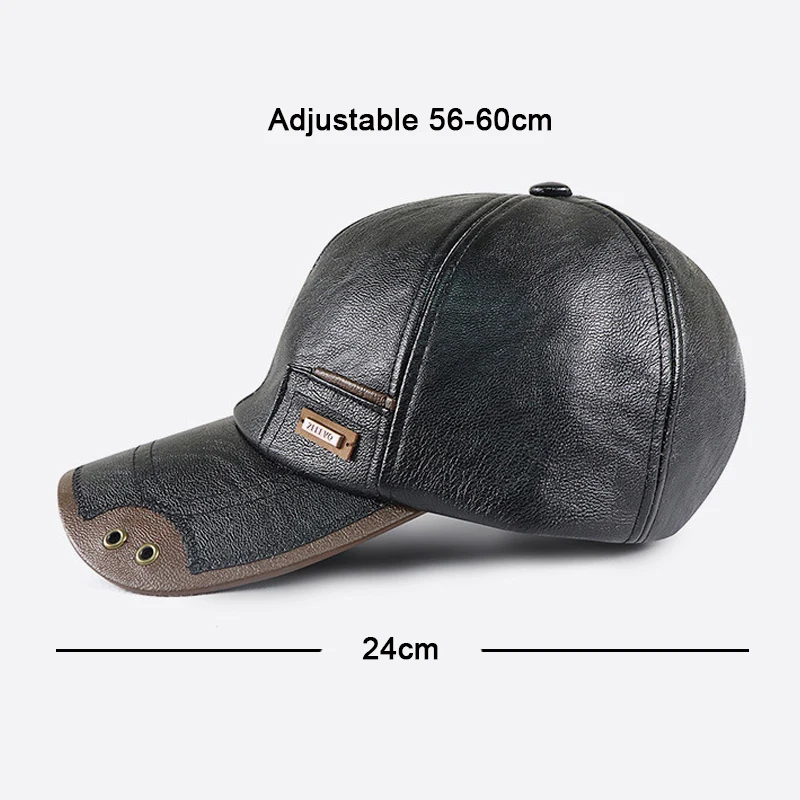 Retro PU Leather Baseball Cap Men Fall Winter Dad Hat Middle-aged Driving Hat Brown Black Trucker Cap Adjustable view 2