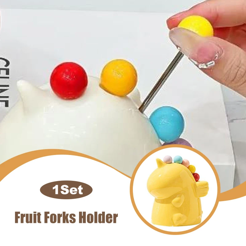 

Stainless Steel Fruit Fork With Storage Jar Dessert Salad Fork Cute Unicorn Children Safety Small Fork Set Household Ornament