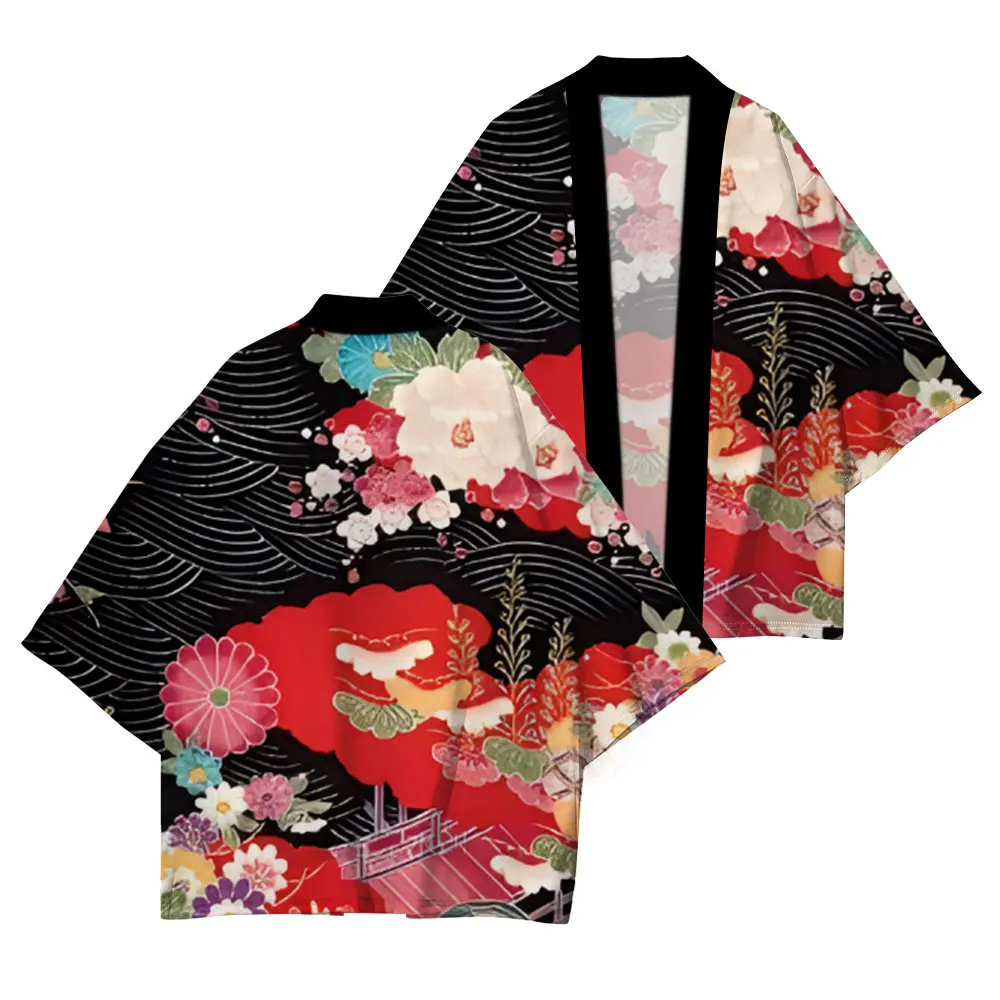 패션 패턴 프린팅 공정 데일리 캐주얼 기모노 편안한 고품질 가디건 반팔 2024 봄 패션 신상