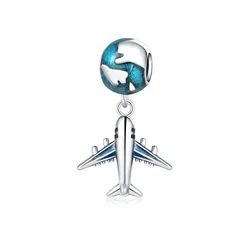 925 Sterling Silver Airplane Earth Pendant Charm Fit  Charms Bracelets Women DIY Jewelry Gift