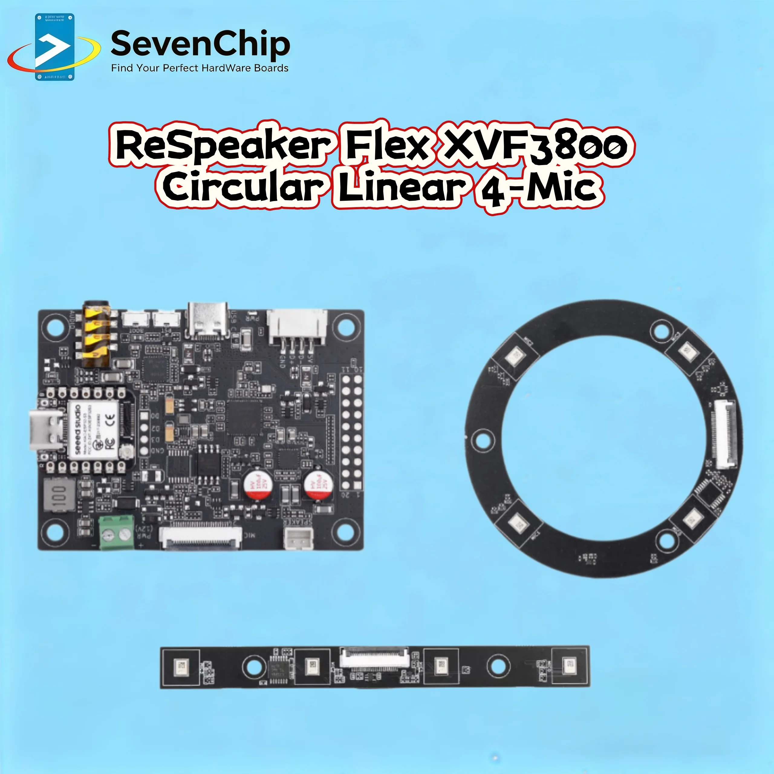 

ReSpeaker Flex XVF3800 Circular Linear 4-Mic AI Microphone Array for Robotics Embodied AI,360° Far-Field Voice Capture,USB/I2S