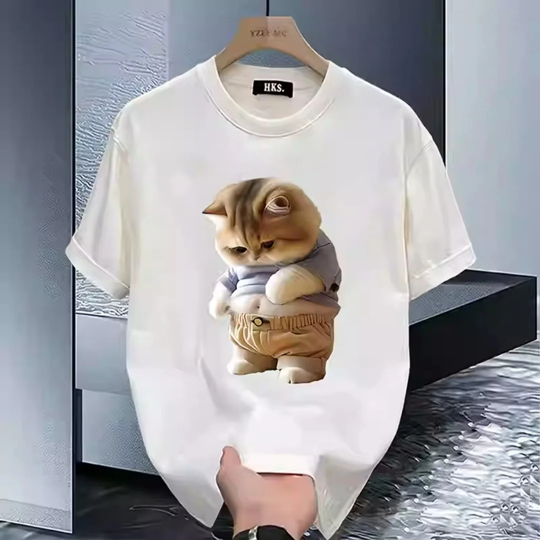 حزن القط الجرافيك تي شيرت الصيف موضة الترفيه الراقية تنوعا تنفس القطن الخالص الرجال والنساء Y2K تي شيرت
