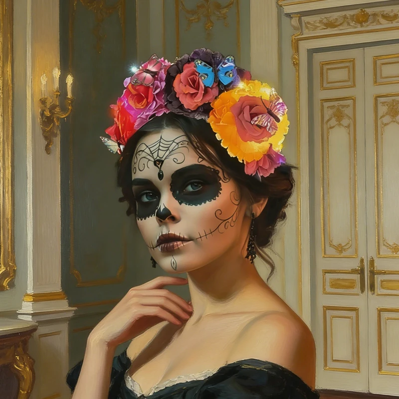 

Светодиодная светящаяся повязка на голову с цветами ко Дню мертвых, мексиканская корона с бабочками, праздничный бохо-декор для Дня мертвых и Хэллоуина