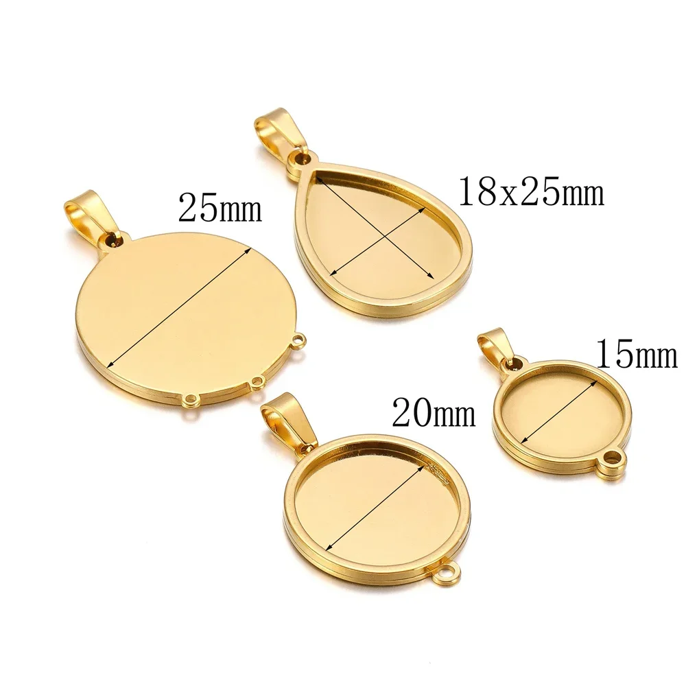 

5 шт./лот, пустая основа из нержавеющей стали с кабошоном, подвески, круглый овальный кулон, подходит для 15 20, 25 мм, принадлежности для изготовления ювелирных изделий
