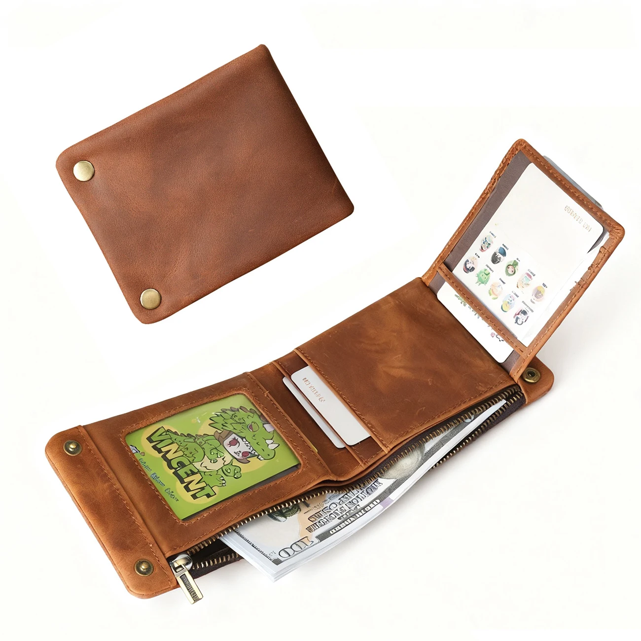 

Мужской кошелек-портмоне из натуральной кожи, трехсекционный, с молнией, короткий, для карт и монет, мужской клатч