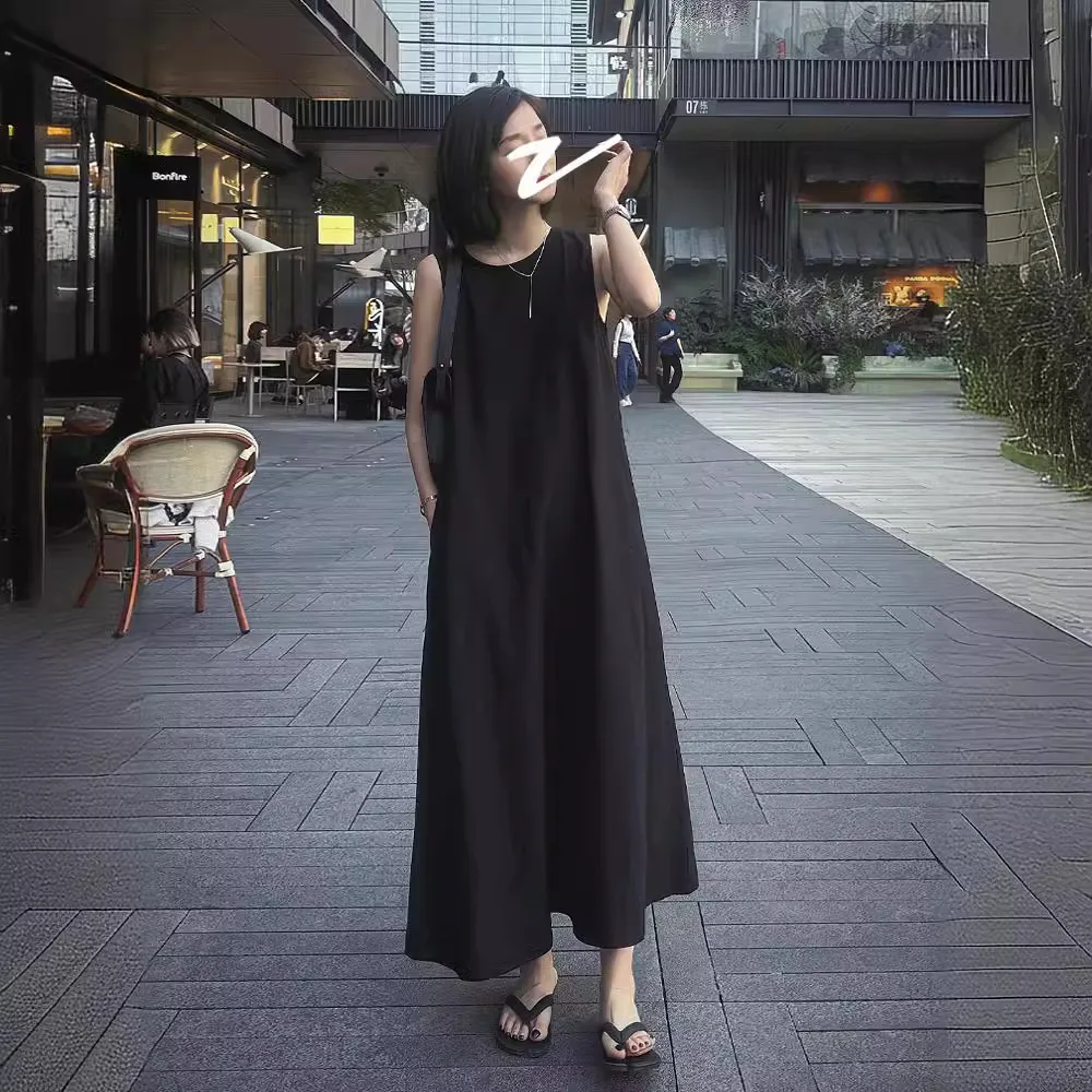 2025 신상 프랑스 오드리 스타일 블랙 슬리브리스 맥시 백 컷아웃 디자인 여름 우아한 슬림 웨이스트 이브닝 데이트 의상