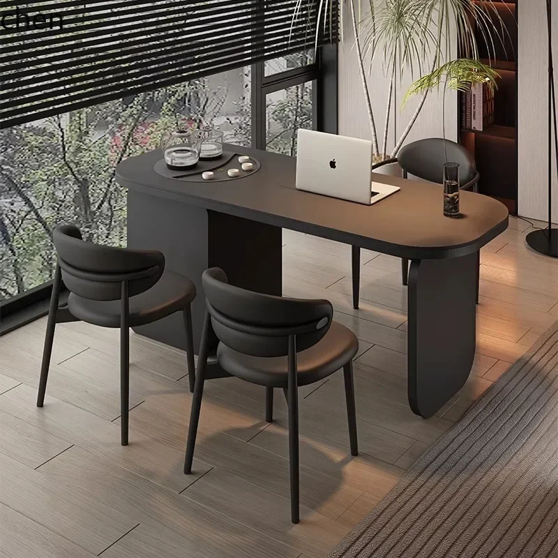 Set Moderno Minimalista di Tavolino e Sedie da Balcone, Tavolino da Tè Integrato per Ufficio e Casa con Piano in Pietra
