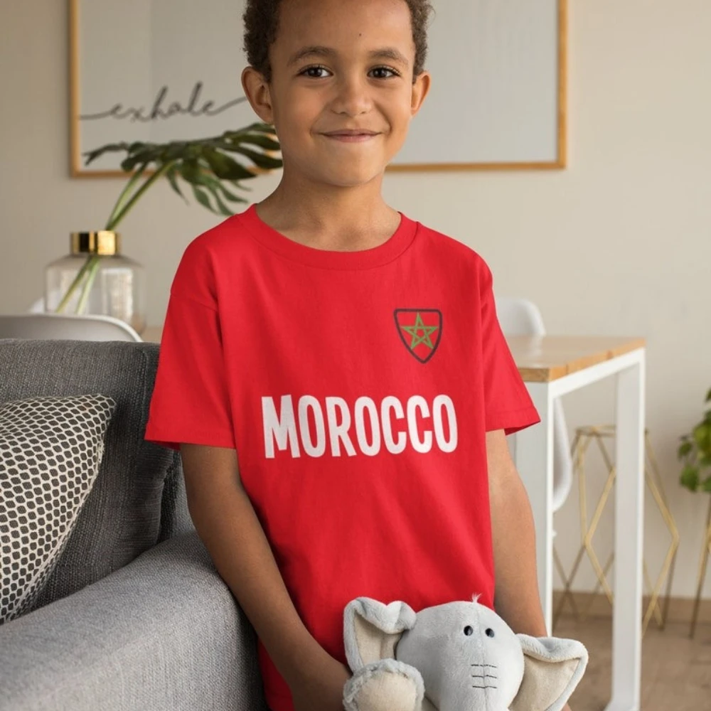 

MOROCCO Casual T-Shirt Flag Chest Badge Printed Boys Girls Gift Shirt Moroccan Children Daily Life Cotton Tshirt Hot Sale Tops