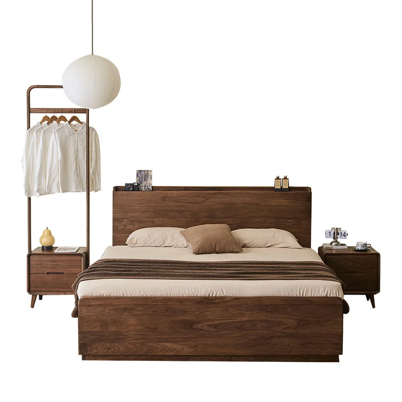 

North American black walnut high box storage bed Nordic all solid wood air pressure floor low box bed