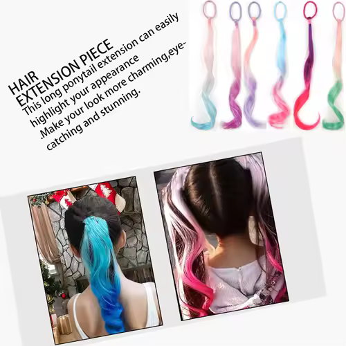 Colored Hair Extensions Synthetic 14"  Lightweight Colored Hair Extensions for Kids Curly Ponytail Extension with Elastic Tie - Image 5