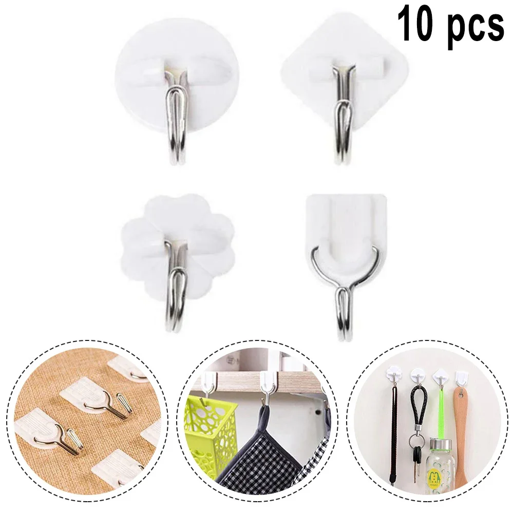 10Pcs Self-Adhesive Hooks U-Shaped Transparent Wall Hook Sticky Towel Racks For Bathroom Kitchen Key Holder Hanging Shelf