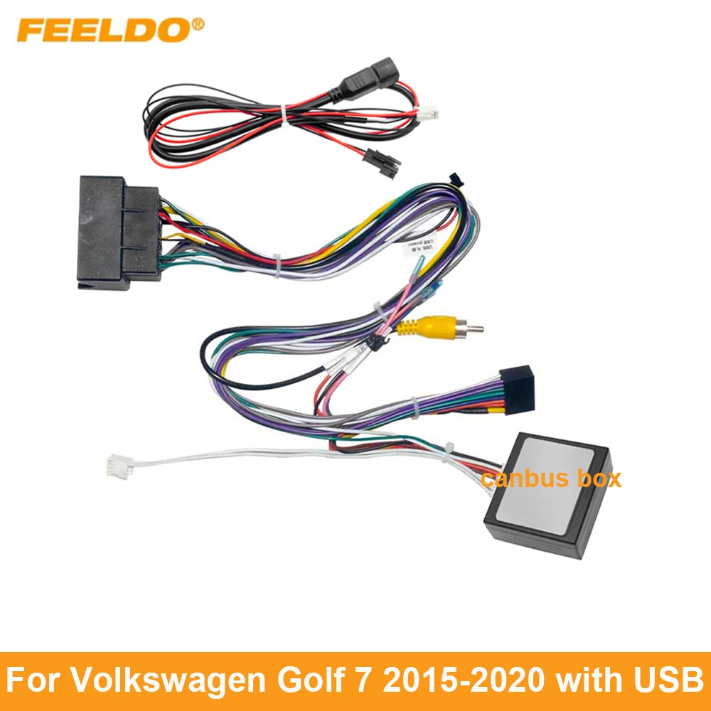 FEELDO Car Audio 16PIN Andriod CD/DVD Player Power Calbe Adapter With Canbus Box For Volkswagen Golf 7 Stereo Plug Wiring Harnes