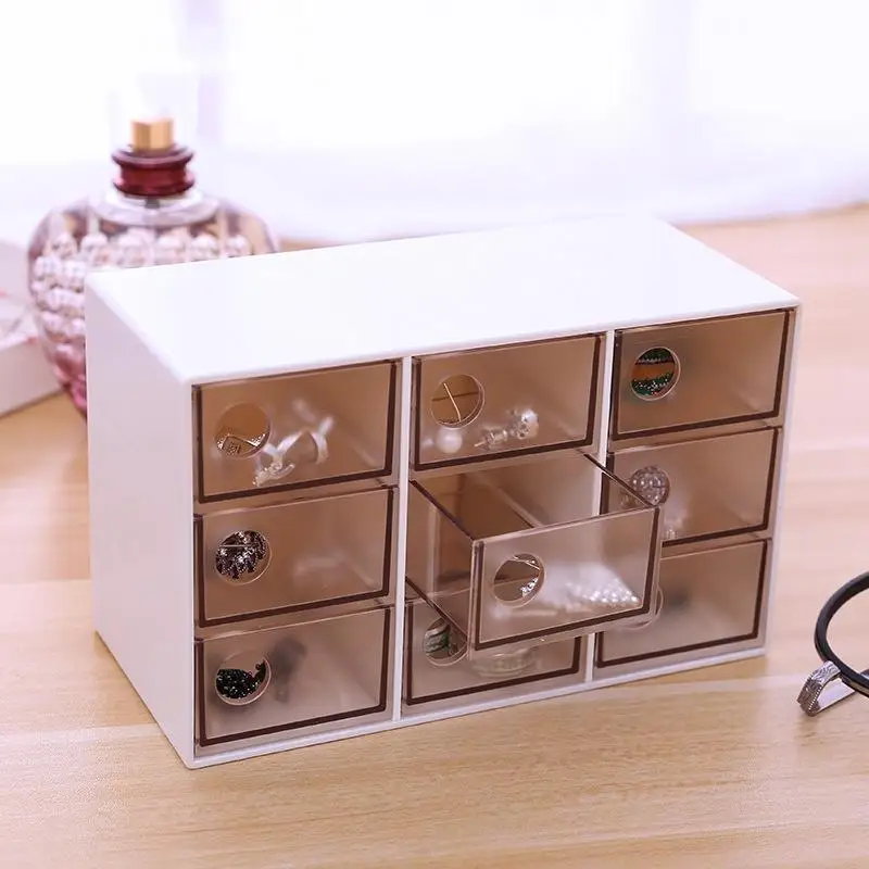 Creative Plastic Transparent Jewelry Storage Box Nine Drawers Cosmetics Korean Fashion Dustproof Sorting Box