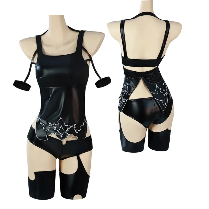 NieR:Automata YoRHa tipo A No.2 disfraz de Cosplay A2 negro PU Tops pantalones cortos mujer Sexy carnaval fiesta de Halloween Suitx;8's,6;