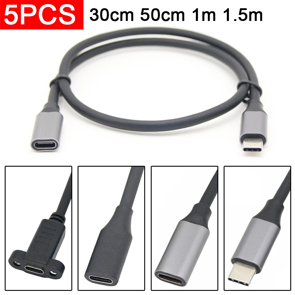 

5pcs 3.2 Type-C To Extension 16 Core Full Function USB 3.1 Revolving Female 4K Projection Male to Female Extension Data Cable
