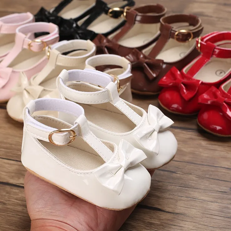 

White Shiny Leather Shoes for Baby Girl 1 Year Old Birthday Girl Flats Non-slip Rubber Sole Wedding Formal Princess Shoes