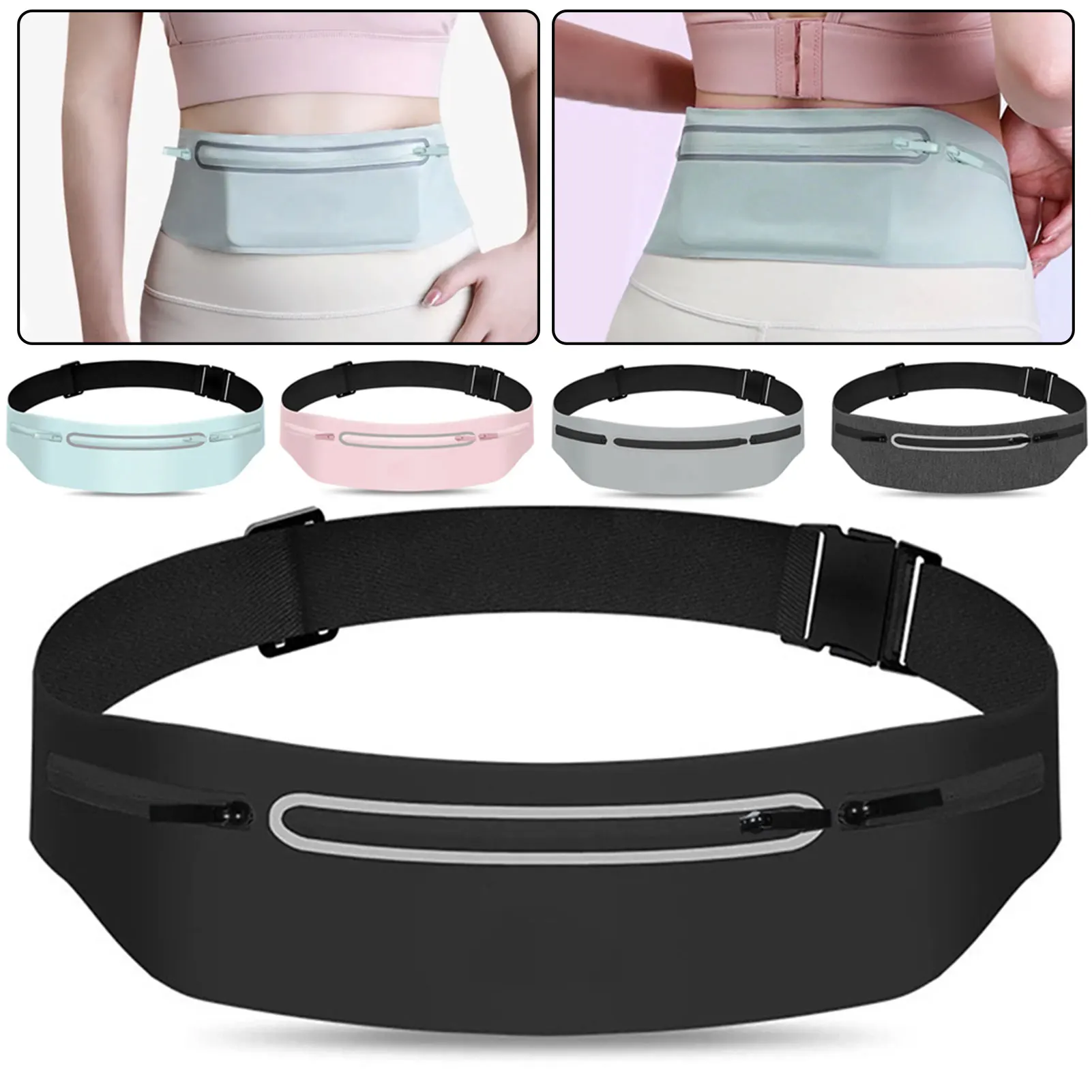 Waist Pack Slim Running Belt for Phone Ultra Thin Multi-pocket Gym Running Waist Bag Reflective Waterproof Running Phone Holder