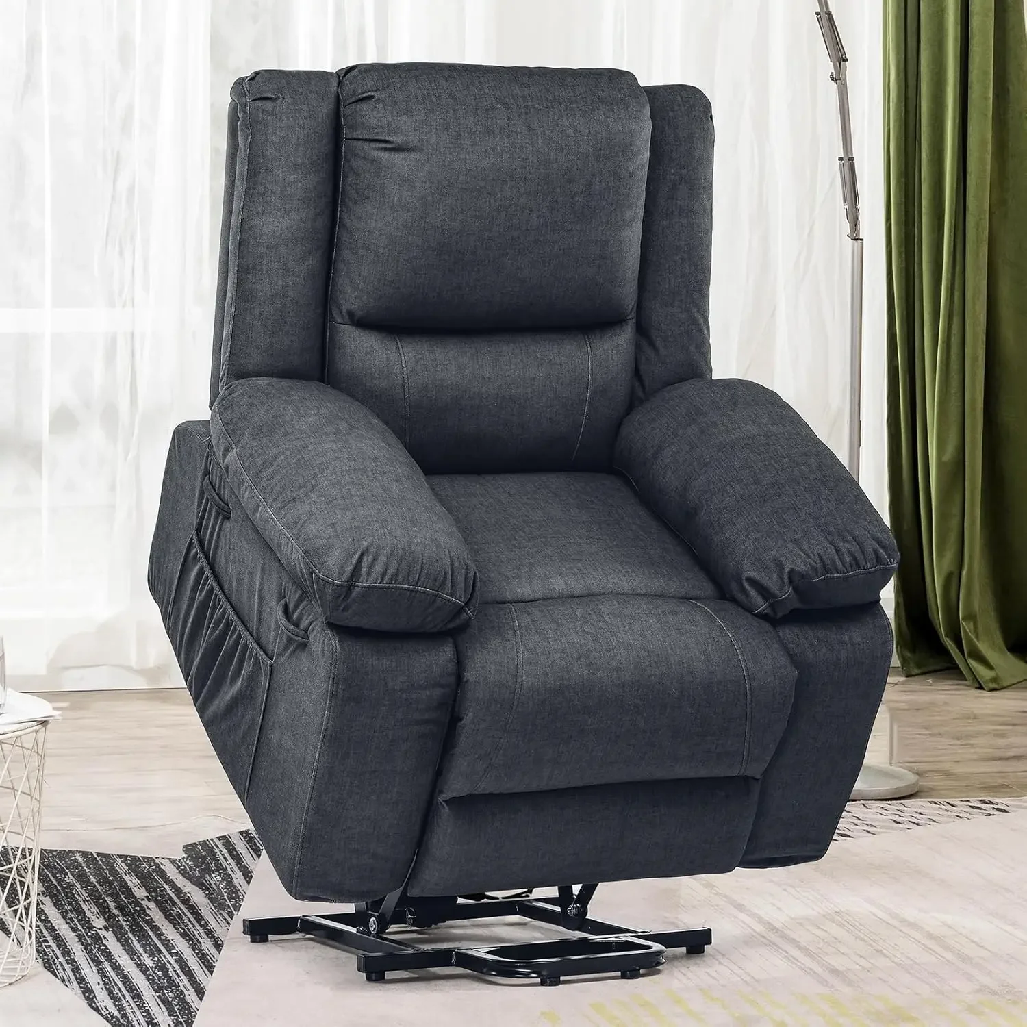 Power Up Lift Chairs Recliners for Elderly Electric Recliner Chair and Heat 2 Side Pockets Fabric (Grey)