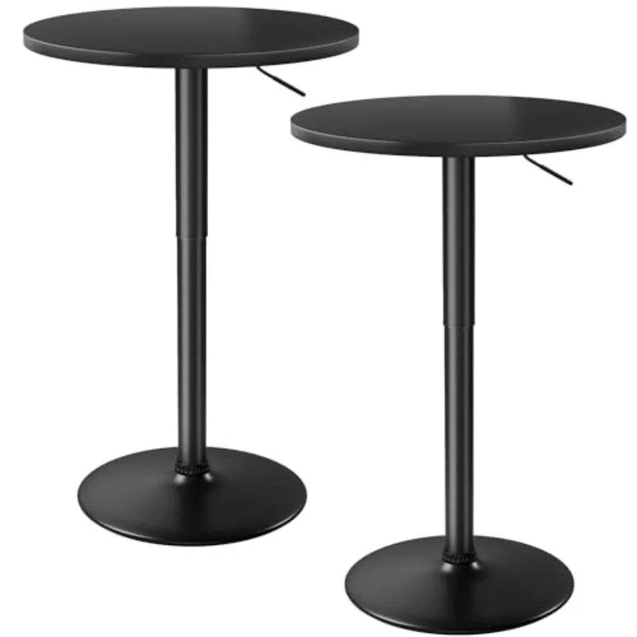 

Adjustable 23.6 Inch Round Bistro Pub Table with 360 Swivel Metal Base for Dining Room and Party Full Black