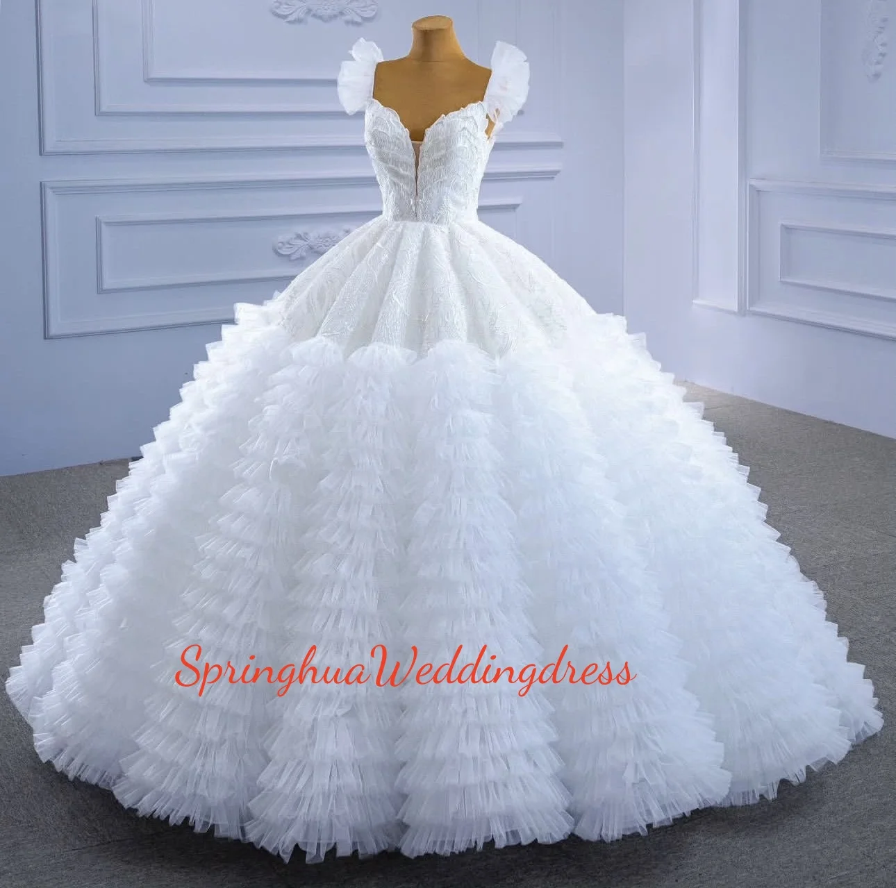 

Custom-made luxury bridal dress, applique sweetheart collar puffy dress, lace chiffon wedding dress vestidode Novia