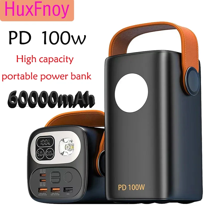 Power Bank 60000mAh Ultra Large Capacity PD100W Notebook Super Fast Charging Outdoor Mobile Power Bank